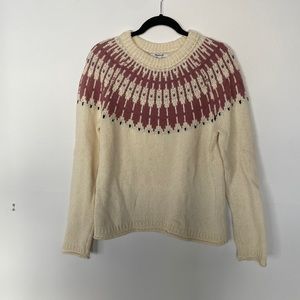 Madewell women’s sweater size small. Cream with pink detail around neck.Like new